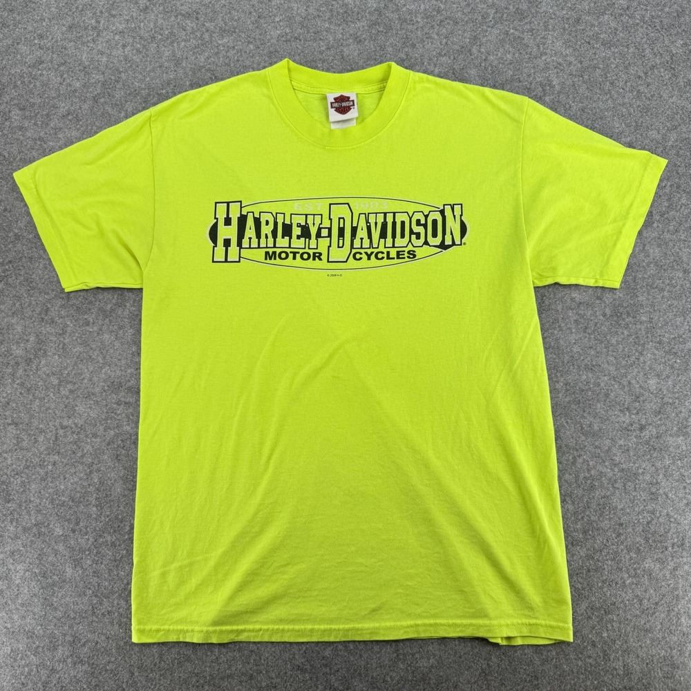 Harley-Davidson T-Shirt Mens L Harley Haven Columbia SC Neon Yellow Graphic EUC